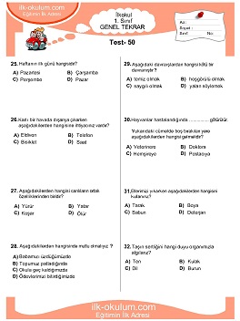 ilkokul 1. Sınıf Genel Tekrar Testleri 